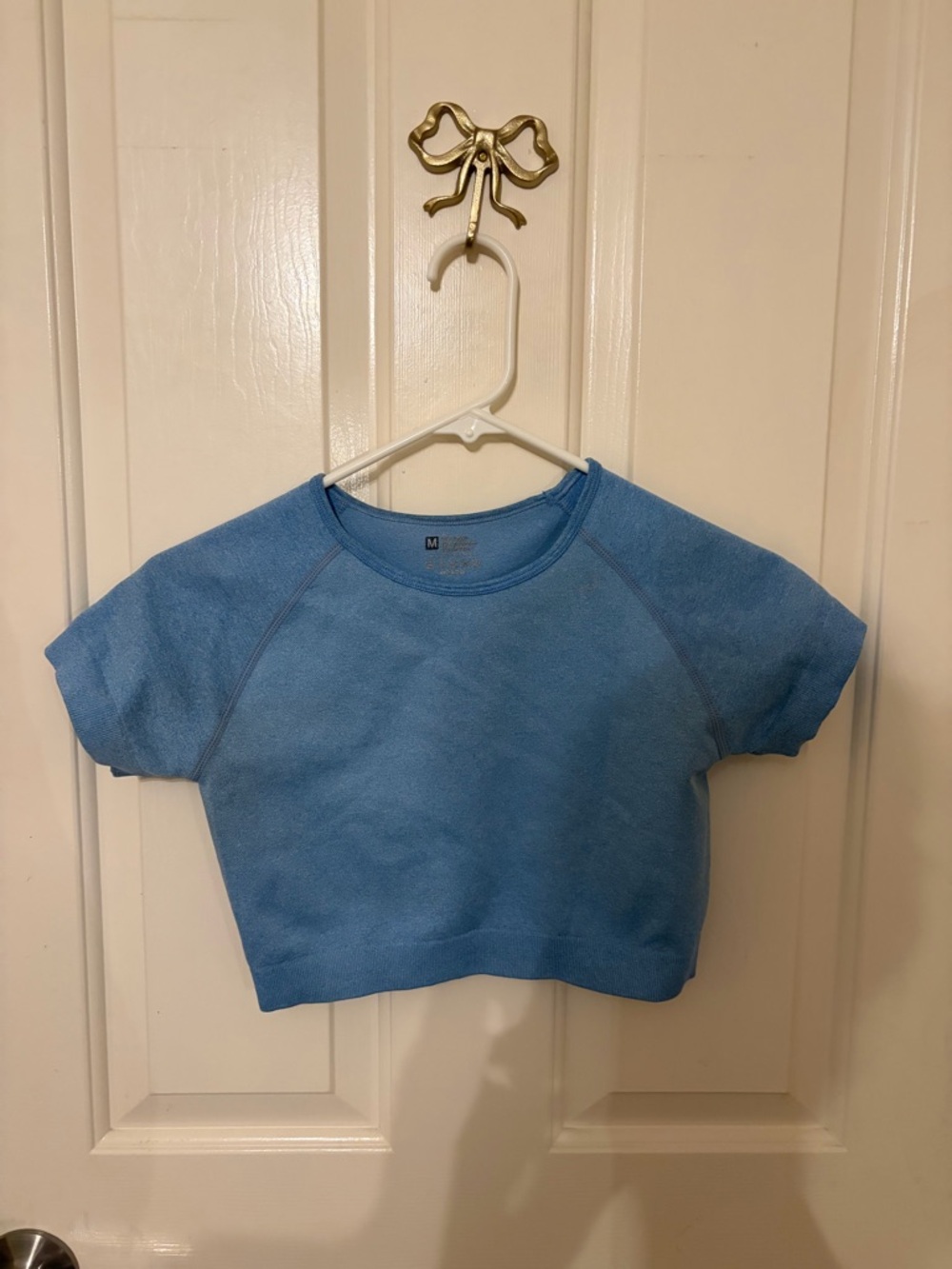 Amazon Women's Short Sleeve Cropped Tee in Light Blue